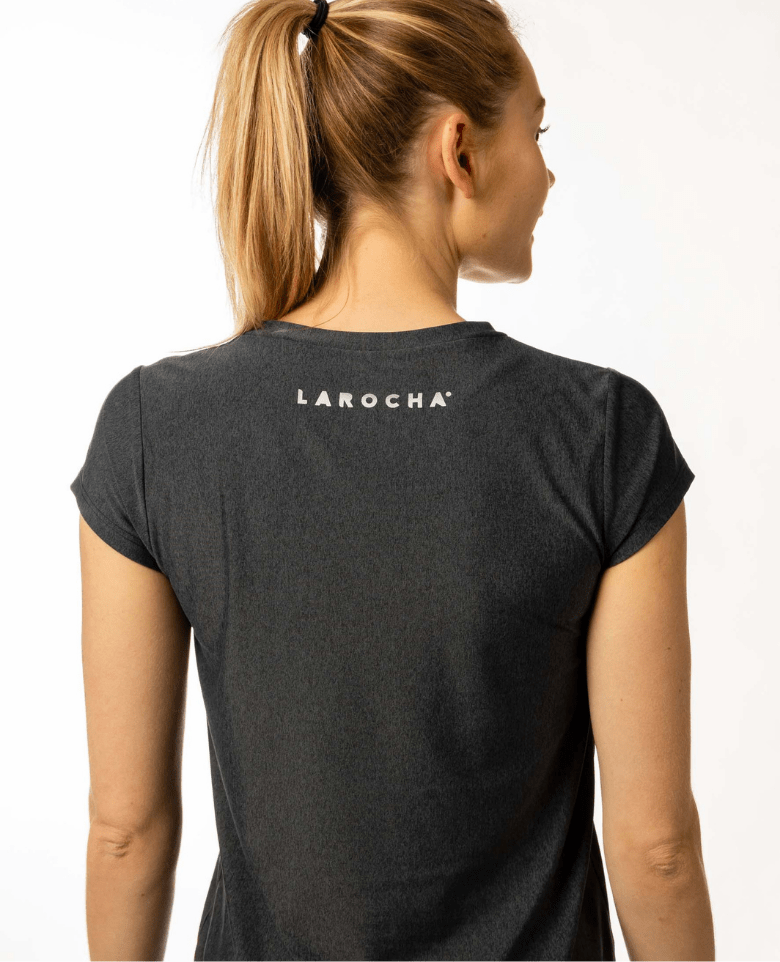 La Rocha T-shirt met V-hals grijs en flare pasvorm